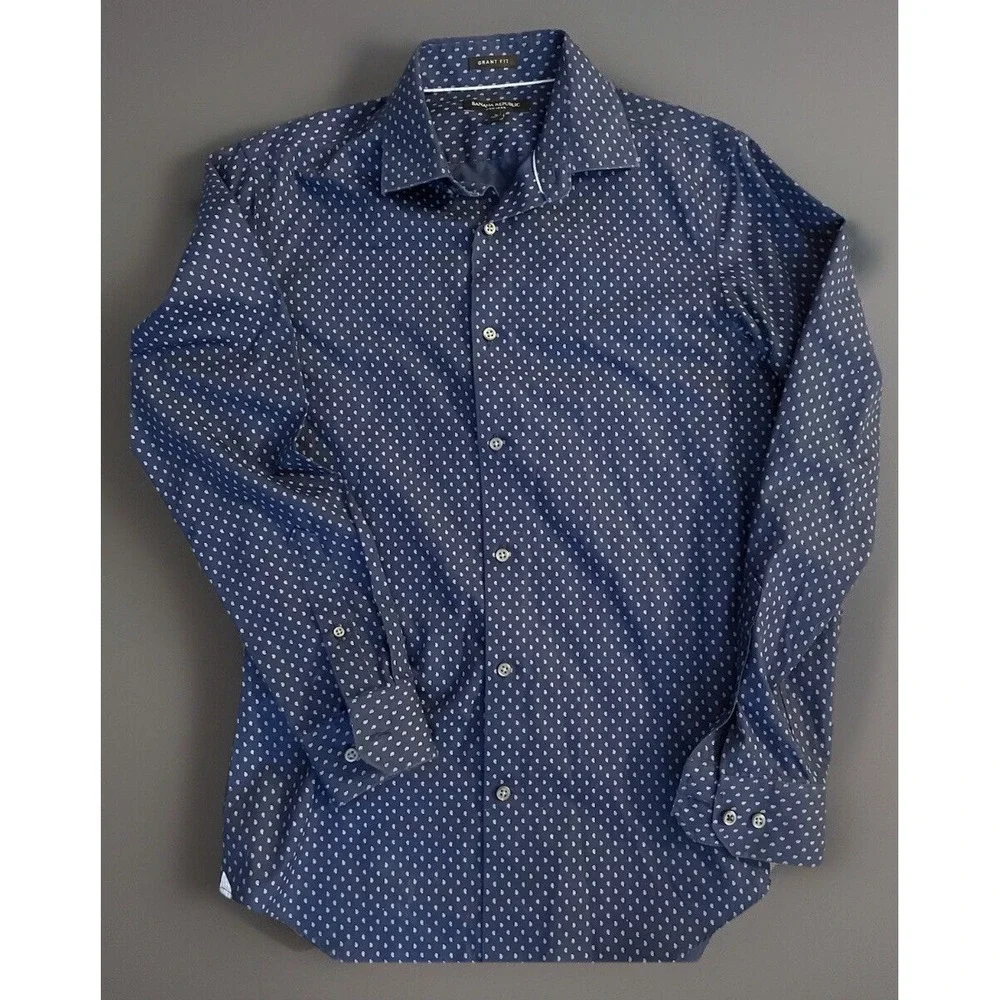 Banana Republic Grant Fit Long Sleeve Button Up Shirt Blue Geometric Small JBHS